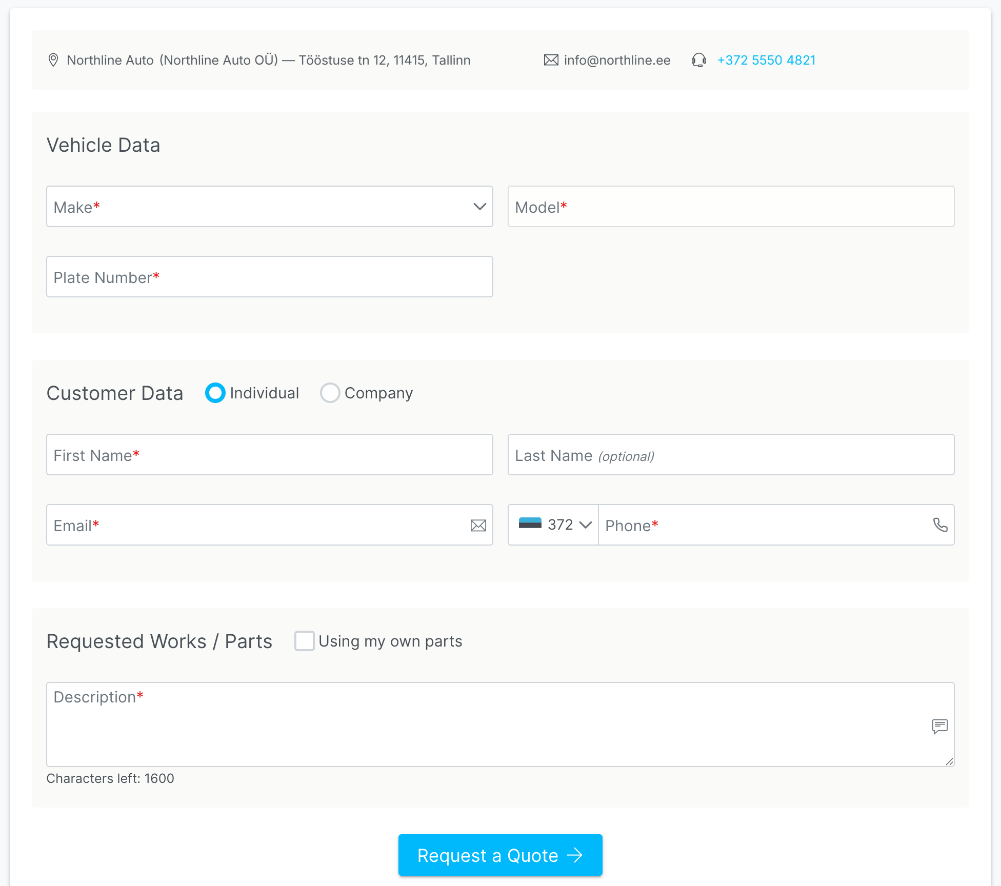 Screenshot: Estimates and online booking without the back-and-forth