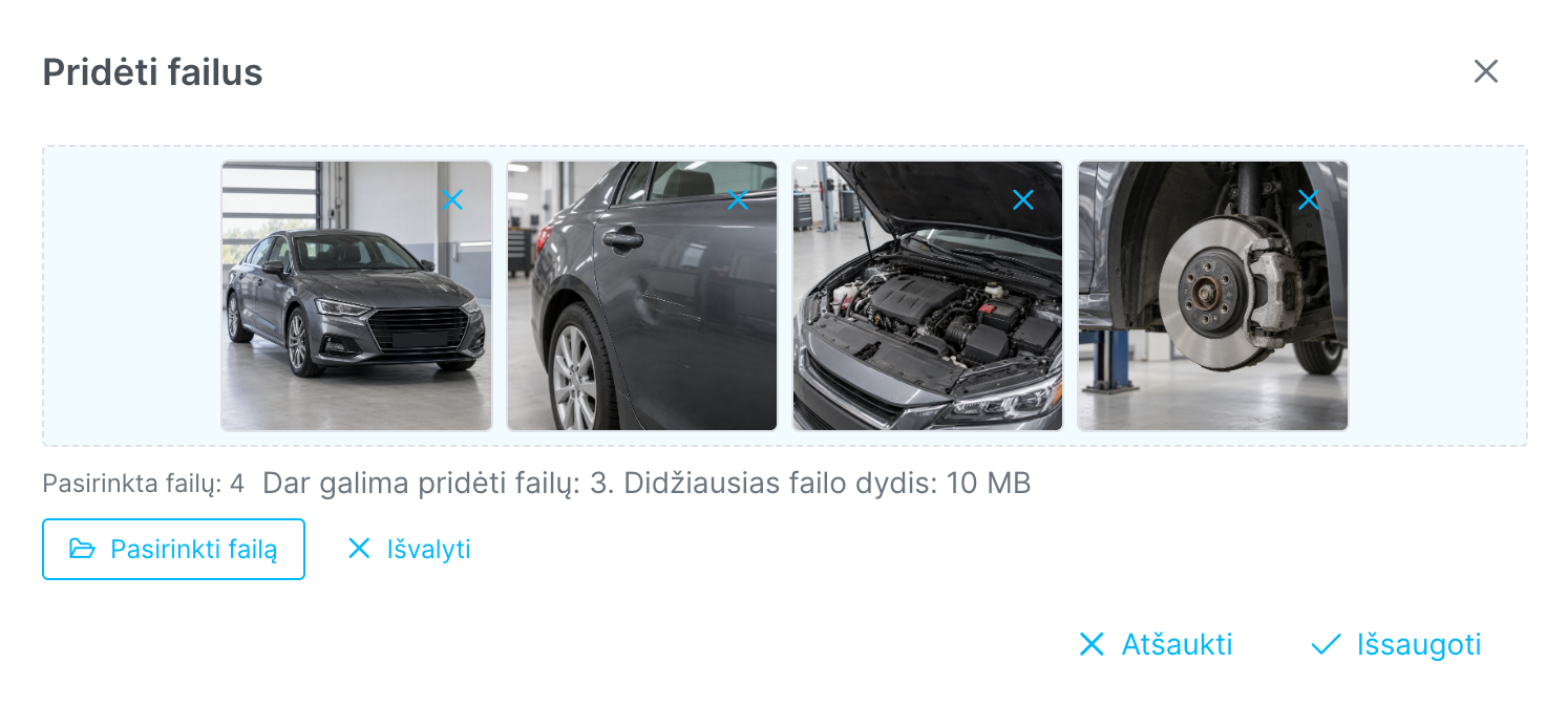Ekrano kopija: Failai ir nuotraukos užsakyme